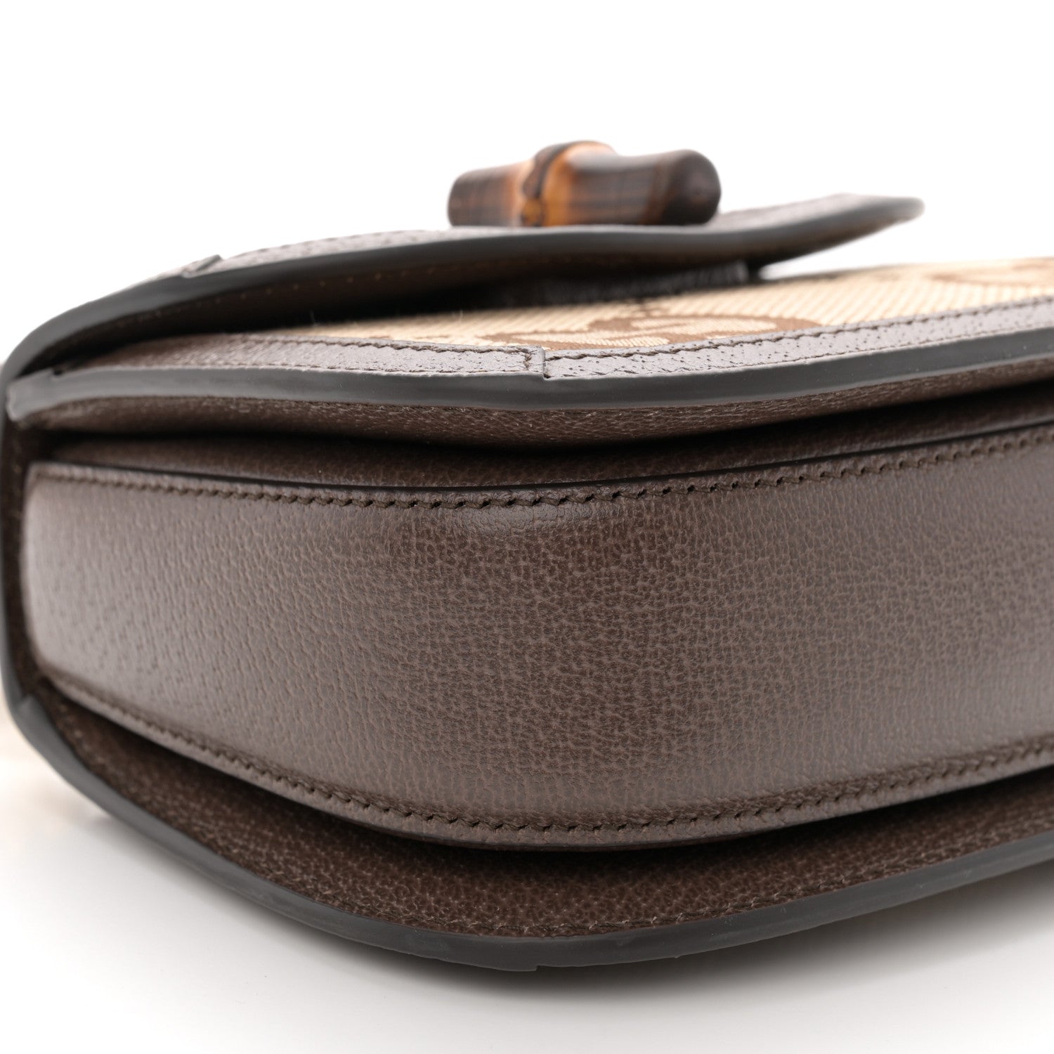 Gucci Monogram Jumbo GG Textured Dollar Calfskin Web Mini Bamboo 1947 Top Handle Bag Camel Ebony New Acero 9 of 11