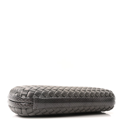 Bottega Veneta Satin Snakeskin Intrecciato Stretch Knot Clutch Ardoise 4 of 9