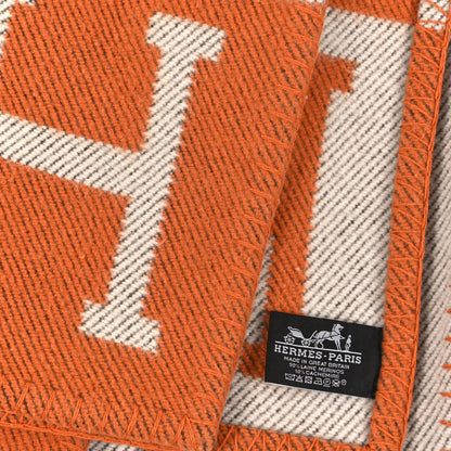 Hermes Wool Cashmere Signature Classic Avalon Blanket Ecru Potiron 3 of 3