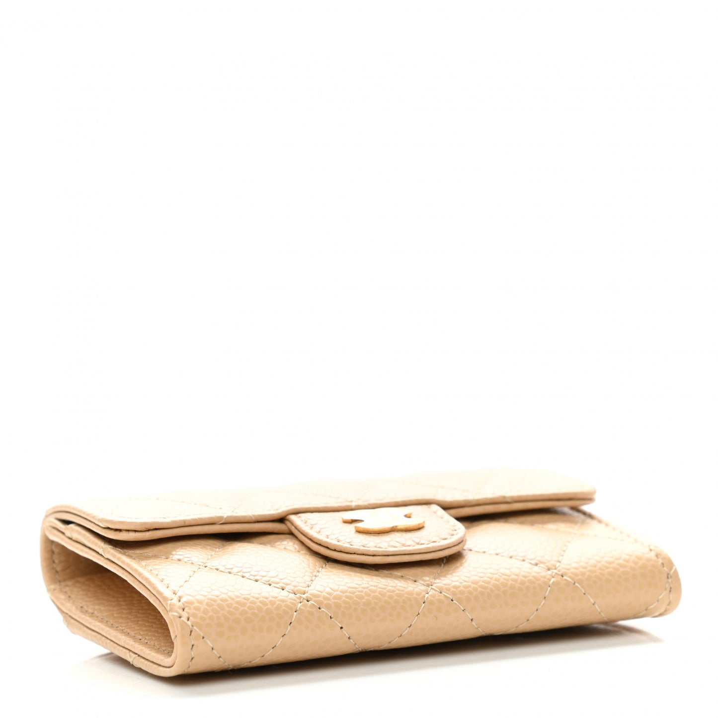 Caviar Quilted Flap Card Holder Wallet Beige