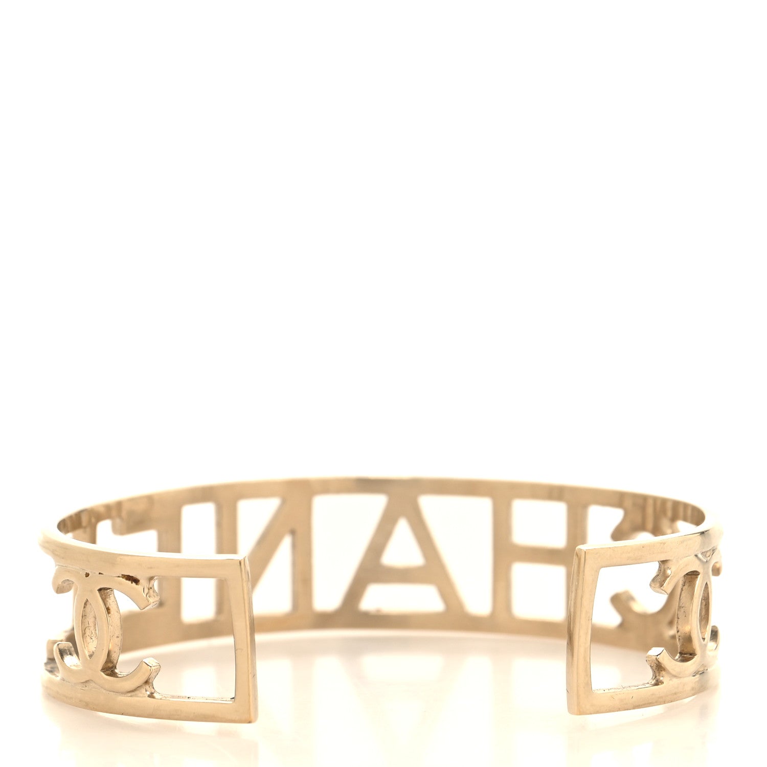 Chanel Metal Logo Cuff Bracelet Light Gold 3 of 4