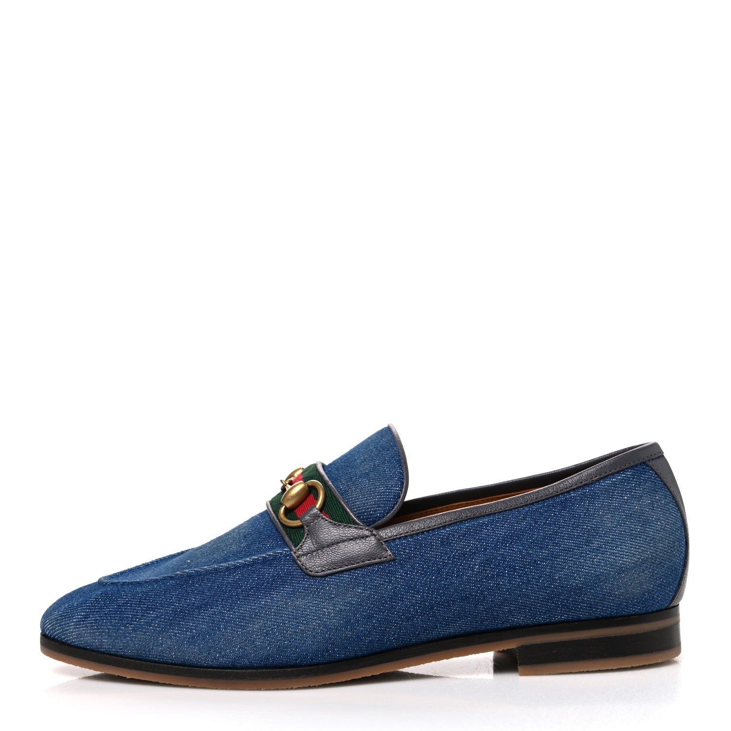 Gucci New Denim Delave Web Mens Horsebit Loafers 8 Blue 1 of 11
