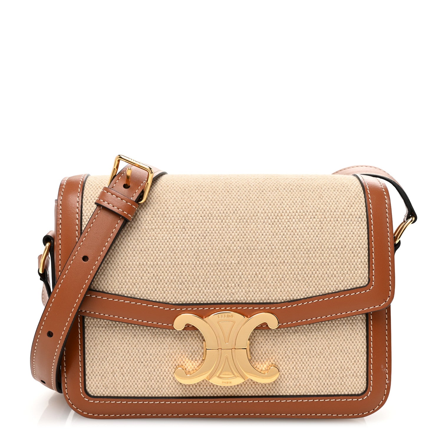 Celine Textile Natural Calfskin Teen Triomphe White Tan 1 of 10