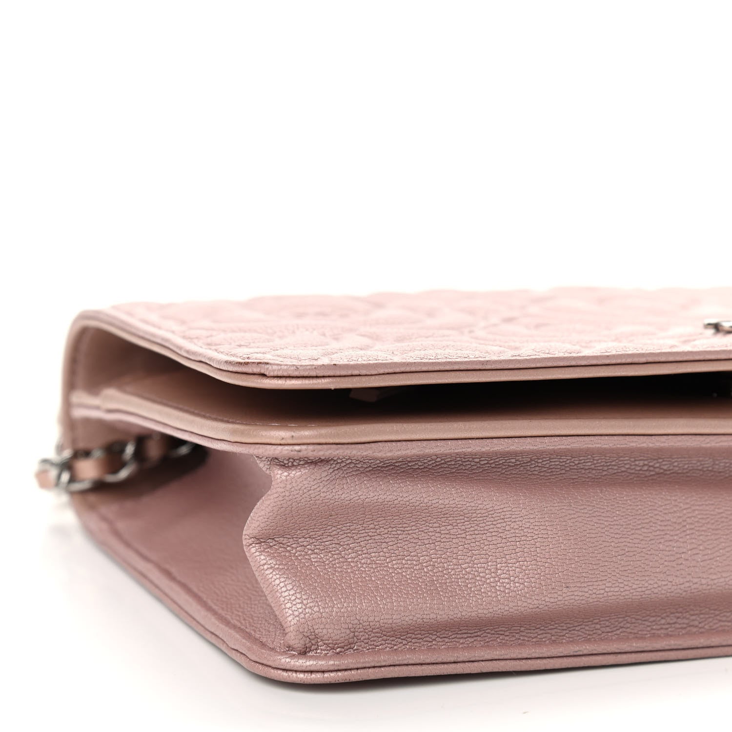 Chanel Goatskin Camellia Embossed Wallet On Chain WOC Light Pink 5 of 9