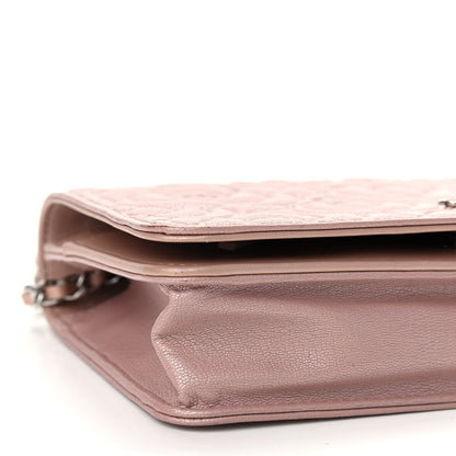 Chanel Goatskin Camellia Embossed Wallet On Chain WOC Light Pink 5 of 9