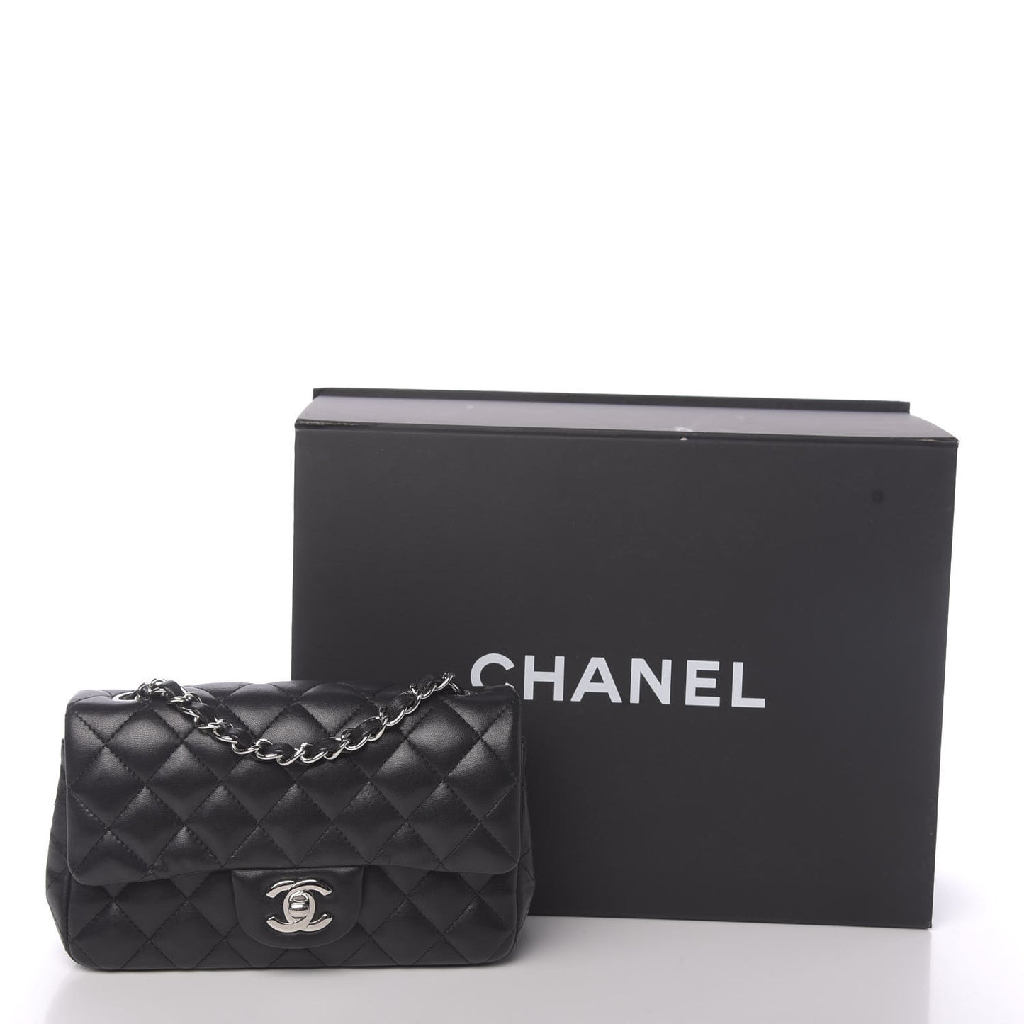 Lambskin Quilted Mini Rectangular Flap Black