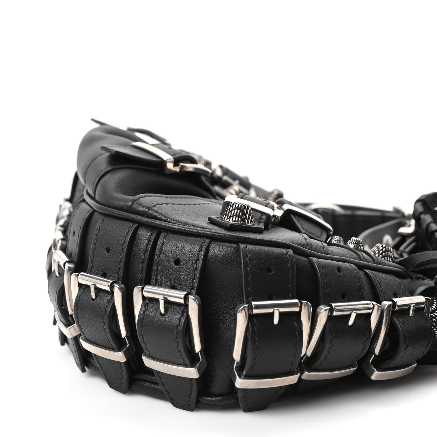 Smooth Calfskin Buckles Le Cagole Shoulder Bag XS Black
