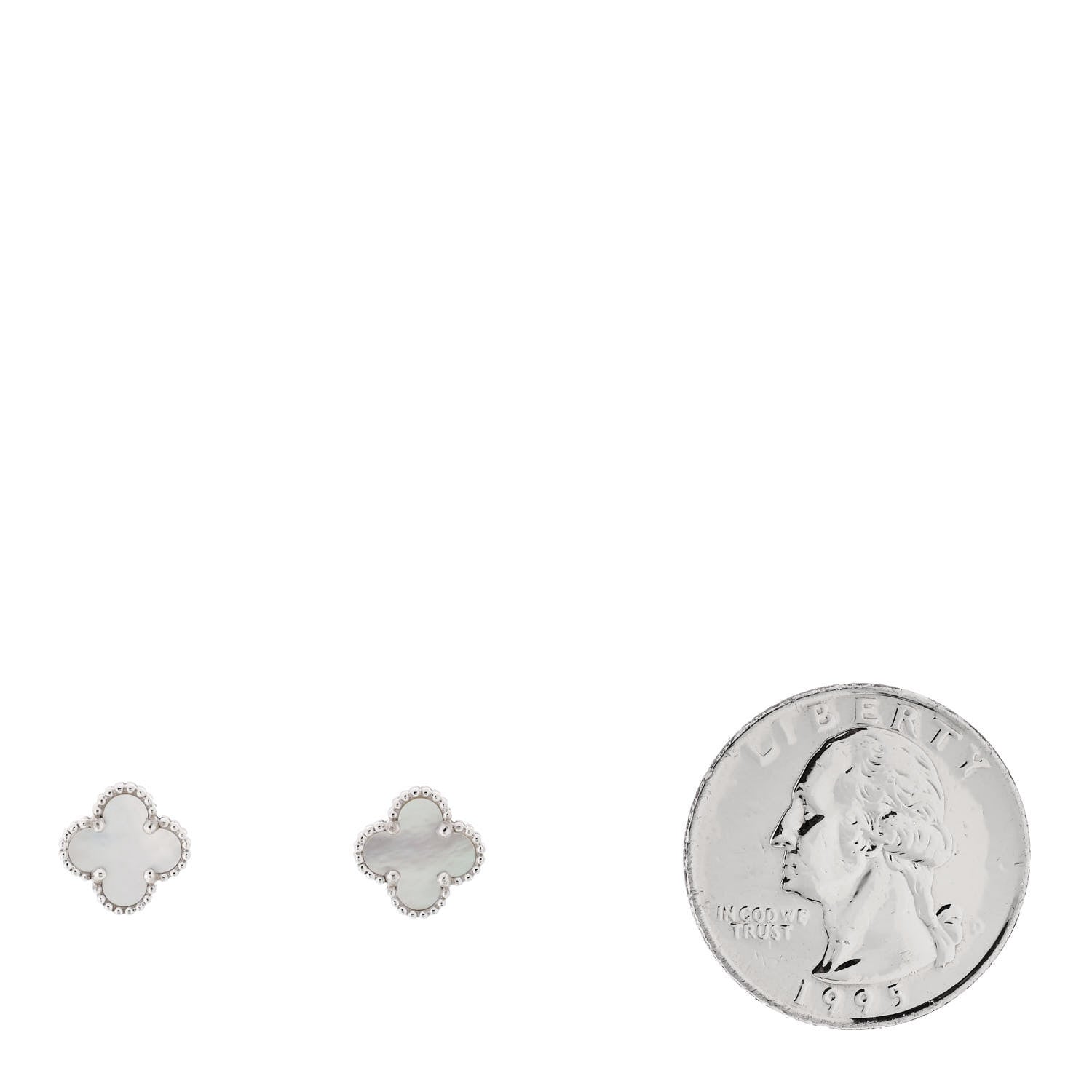 Van Cleef & Arpels 18K White Gold Mother of Pearl Sweet Alhambra Earrings 2 of 5