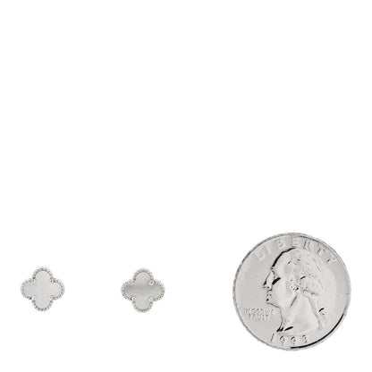 Van Cleef & Arpels 18K White Gold Mother of Pearl Sweet Alhambra Earrings 2 of 5