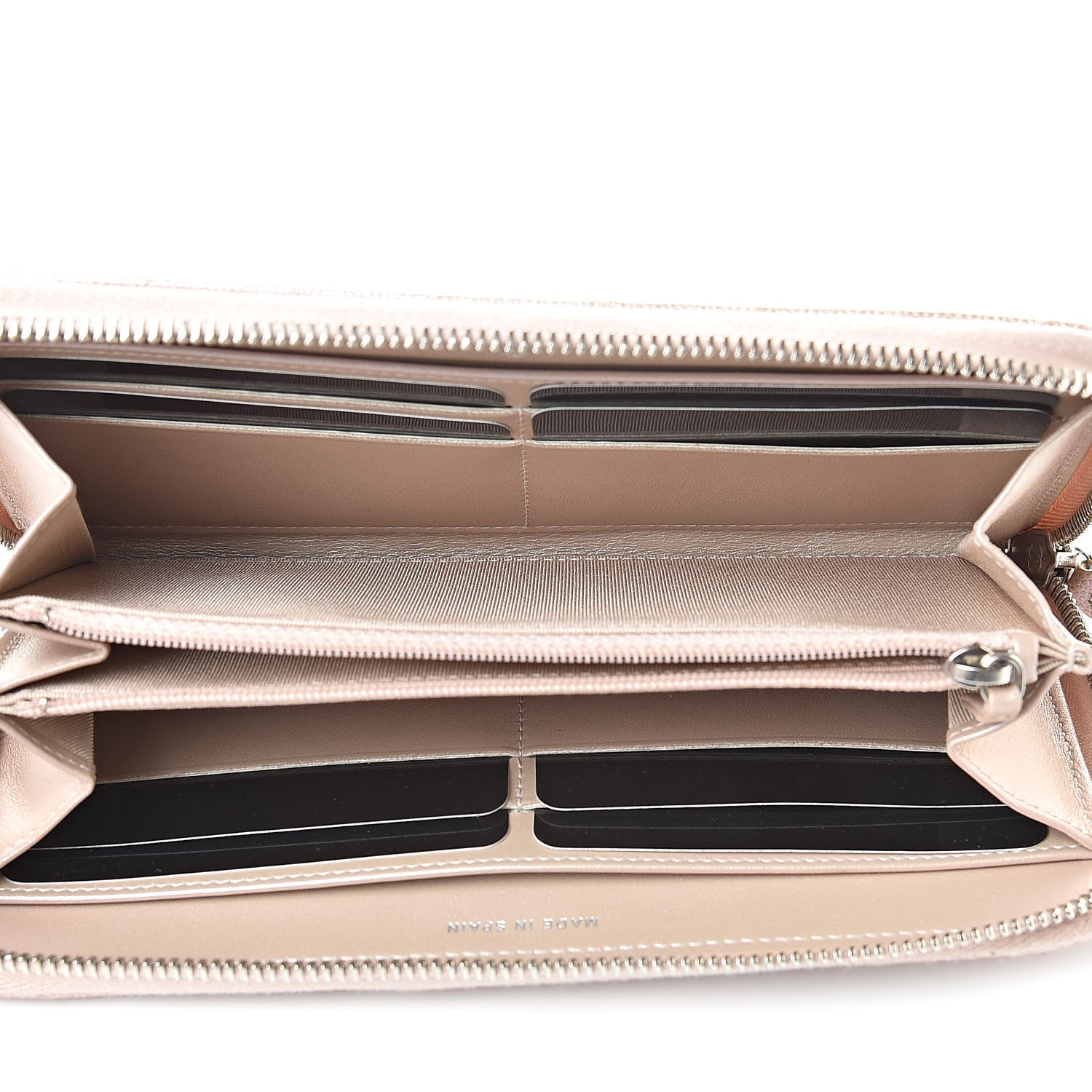 Chanel Metallic Caviar Chevron Quilted Large Gusset Zip Around Wallet Light Gold 5 of 10
