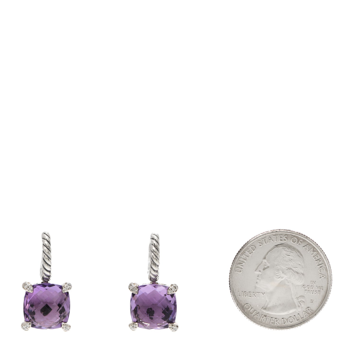 David Yurman Sterling Silver Diamond Amethyst Chatelaine Drop Earrings 2 of 5