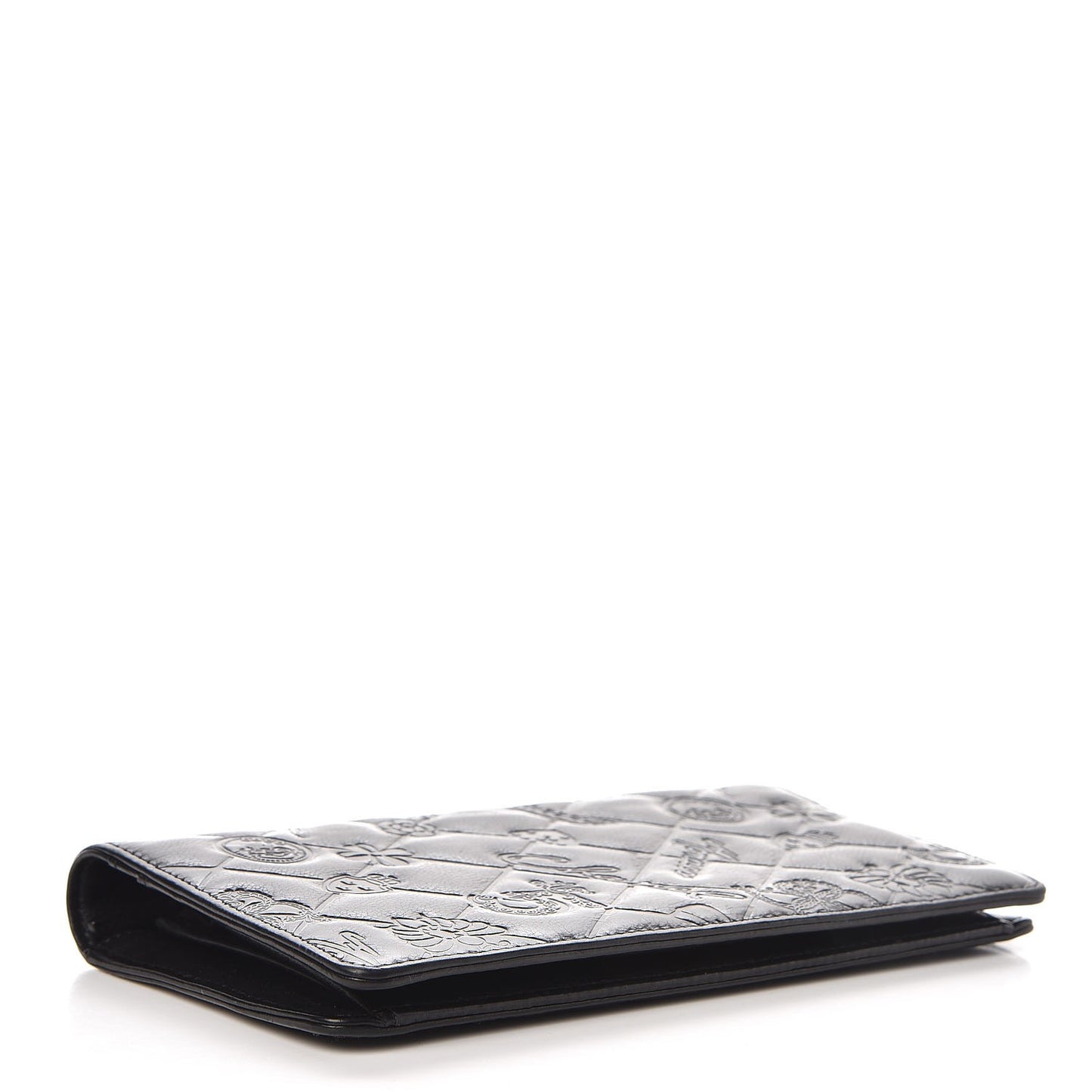 Calfskin Quilted Lucky Symbols Flap Wallet Black
