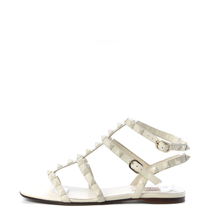 Valentino Garavani Calfskin Lacquered Monochrome Rockstud Gladiator Flat Sandals 36 Ivory 1 of 10