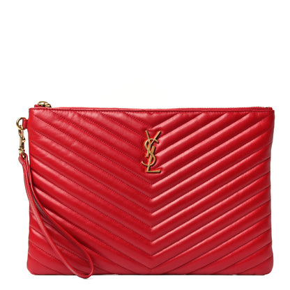Saint Laurent Calfskin Matelasse Monogram Cassandre Tablet Pouch Rouge Eros 1 of 4