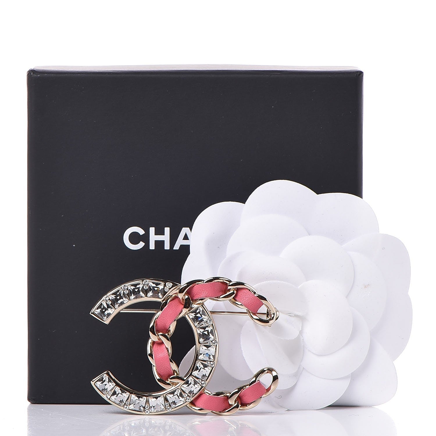 Chanel Lambskin Baguette Crystal CC Chain Brooch Pink Gold 5 of 5