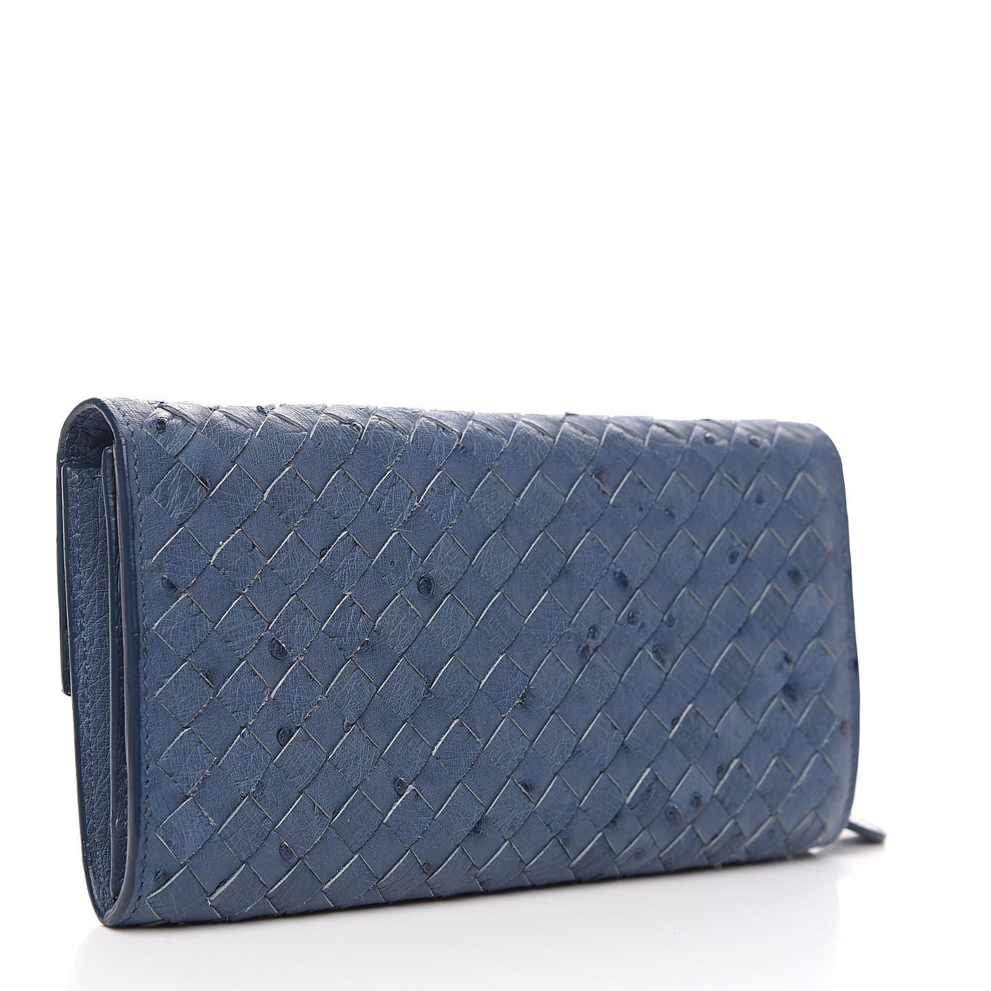 Ostrich Intrecciato Flap Wallet Profondo Blue