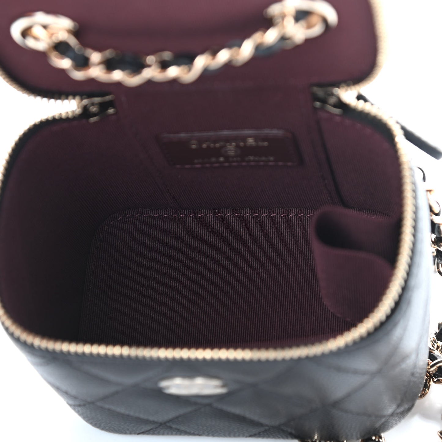 Caviar Quilted Mini Vanity Case With Chain Black
