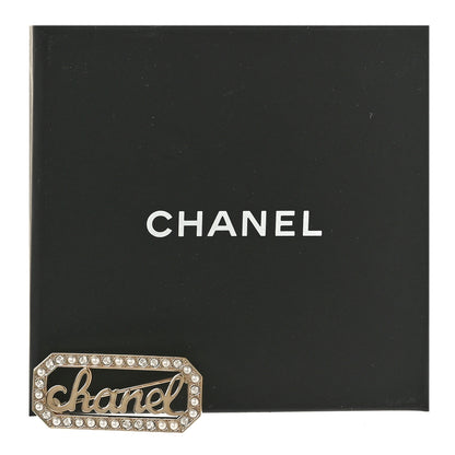 Chanel Crystal Pearl Logo Brooch Gold White 5 of 5