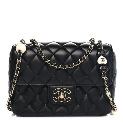 Chanel Lambskin Resin Quilted Mini Heart Square Flap Black 1 of 11