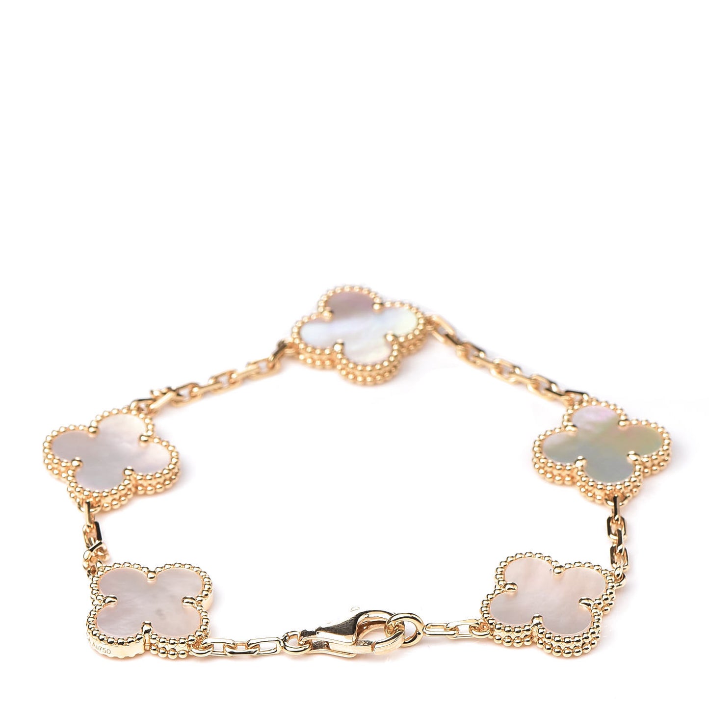 18K Yellow Gold Mother of Pearl 5 Motifs Vintage Alhambra Bracelet