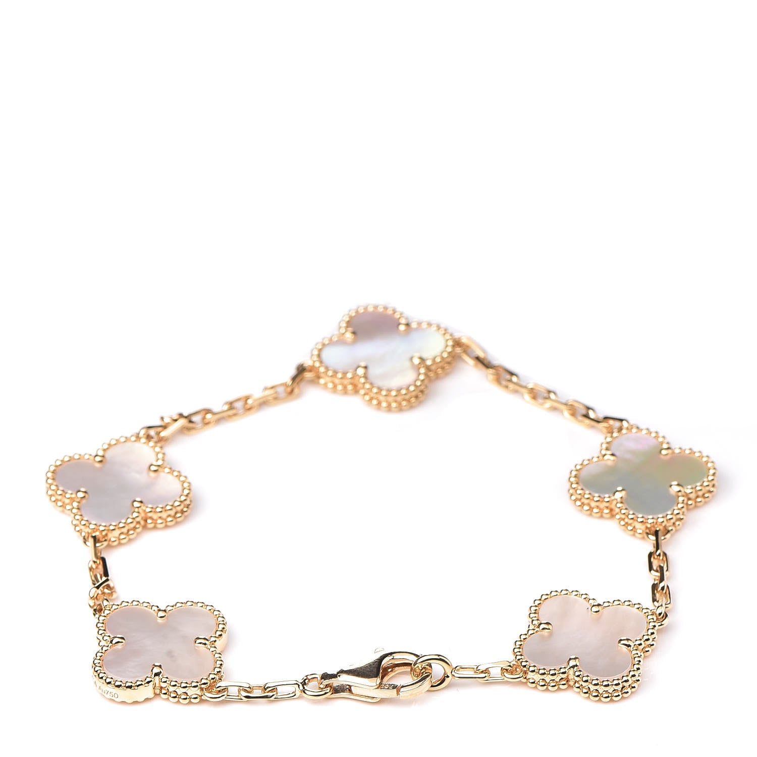 Van Cleef & Arpels 18K Yellow Gold Mother of Pearl 5 Motifs Vintage Alhambra Bracelet 3 of 7