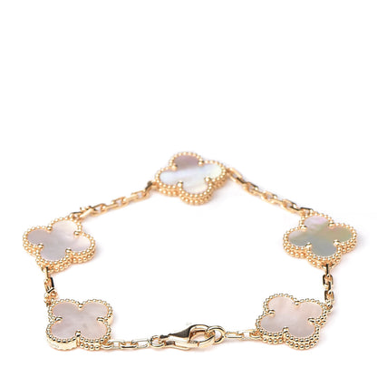 Van Cleef & Arpels 18K Yellow Gold Mother of Pearl 5 Motifs Vintage Alhambra Bracelet 3 of 7
