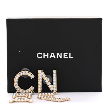 Chanel Crystal Cha-Nel Logo Drop Earrings Gold 5 of 5