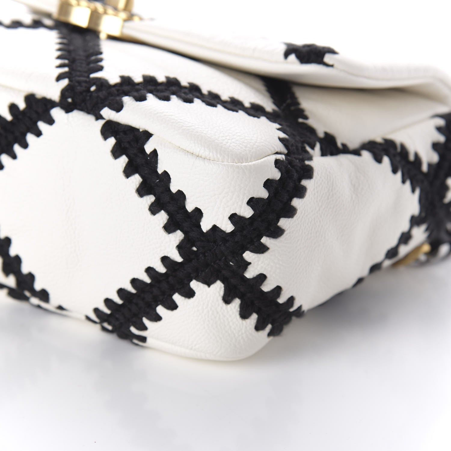 Chanel Calfskin Crochet Medium 19 Flap White Black 7 of 11