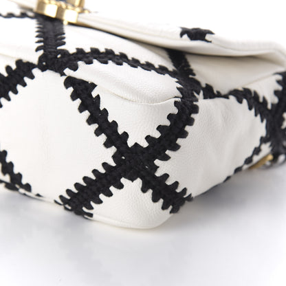 Chanel Calfskin Crochet Medium 19 Flap White Black 7 of 11