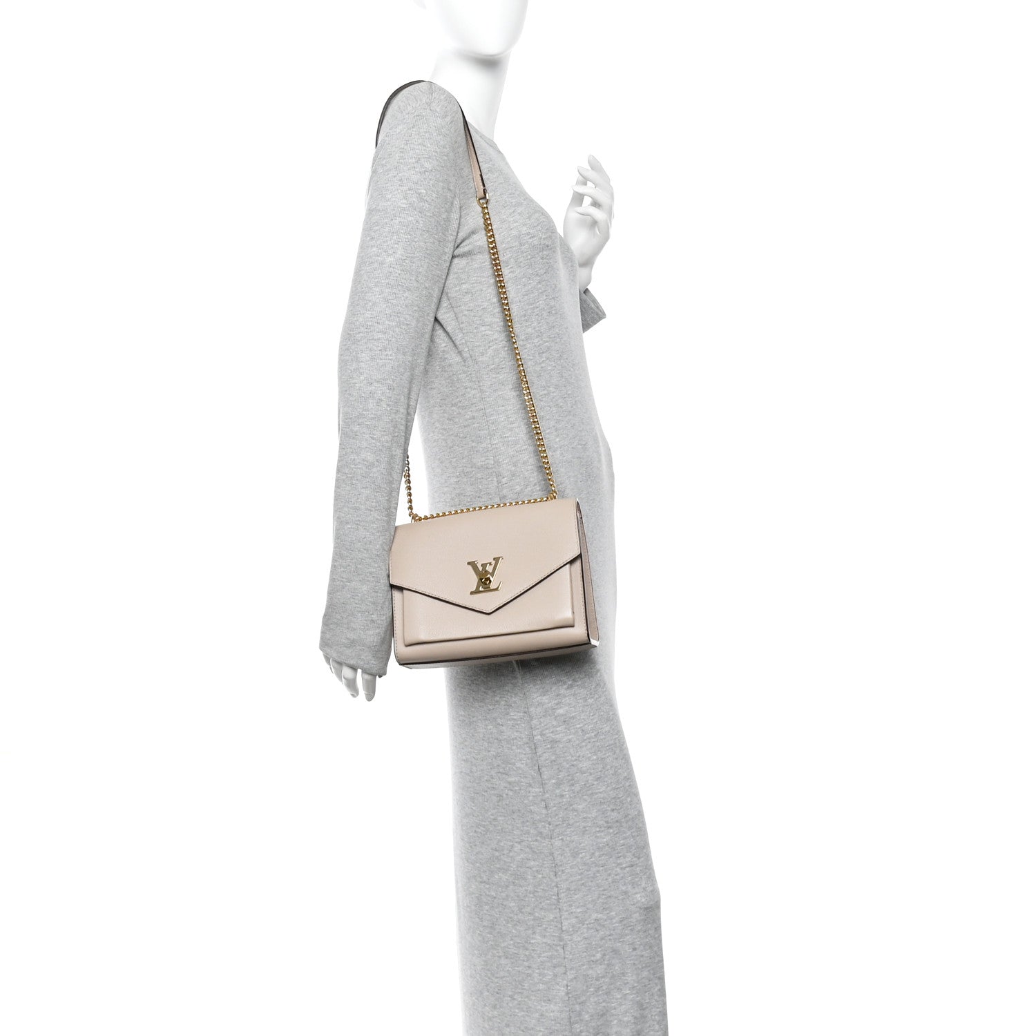 Louis Vuitton Soft Calfskin Mylockme Chain Bag BB Greige 2 of 10