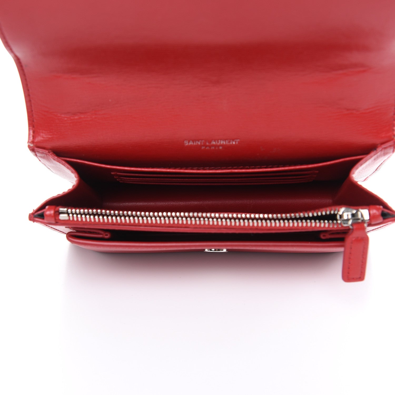 Saint Laurent Calfskin Monogram Sunset Chain Wallet Red 5 of 11