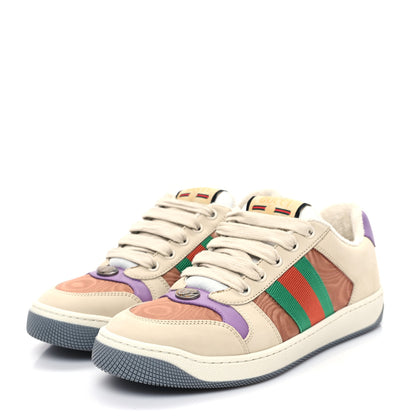 Gucci Moire Fabric Nubuck Web Womens Screener Sneakers 37 Cinnamon Dusty Milk New Lavender 3 of 8