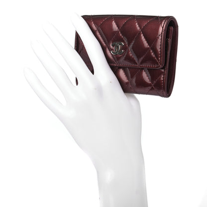 Chanel Striated Patent Quilted Flap Card Holder Burgundy 2 of 7