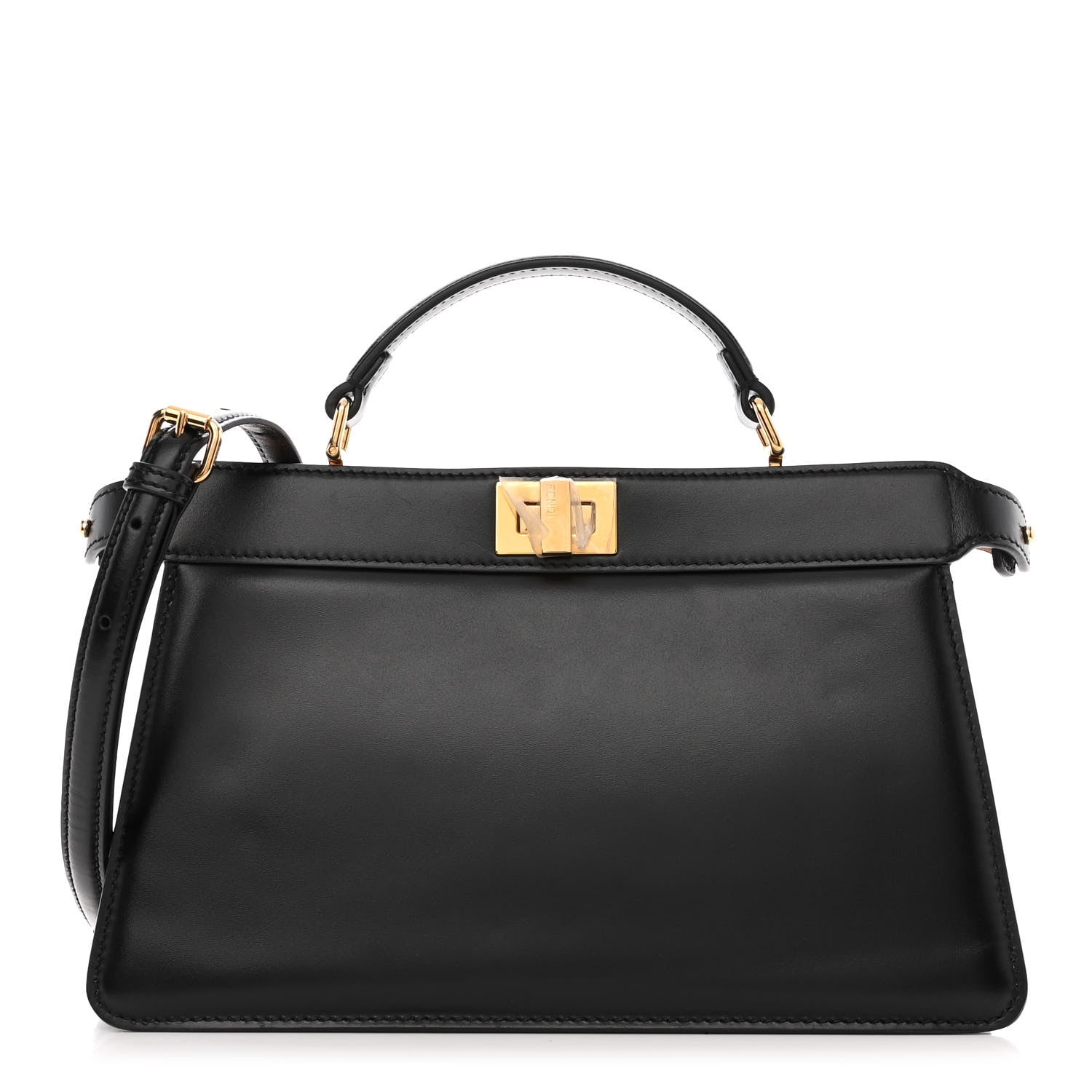 Fendi Vitello King Luxor Shiny Nappa Medium Peekaboo I SEE U East West Satchel Black Light Rose 1 of 11