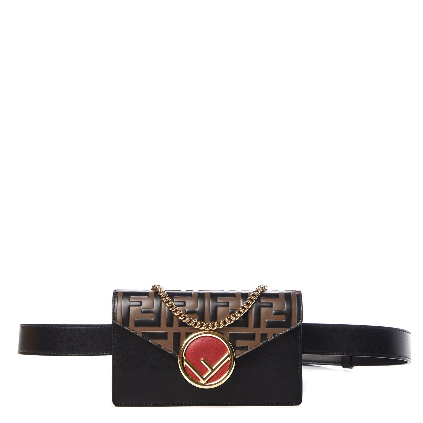 Vitello Liberty F is Fendi Bi-Color FF 1974 Embossed Envelope Belt Bag Maya Black