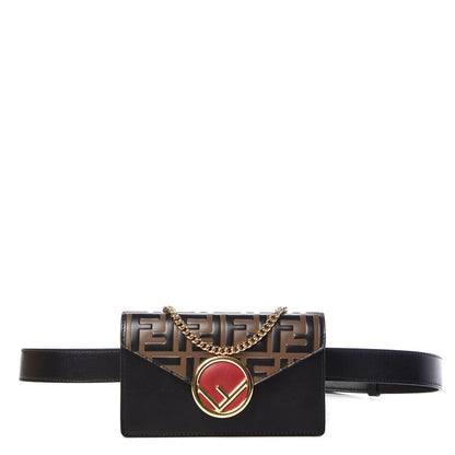 Fendi Vitello Liberty F is Fendi Bi-Color FF 1974 Embossed Envelope Belt Bag Maya Black 1 of 9