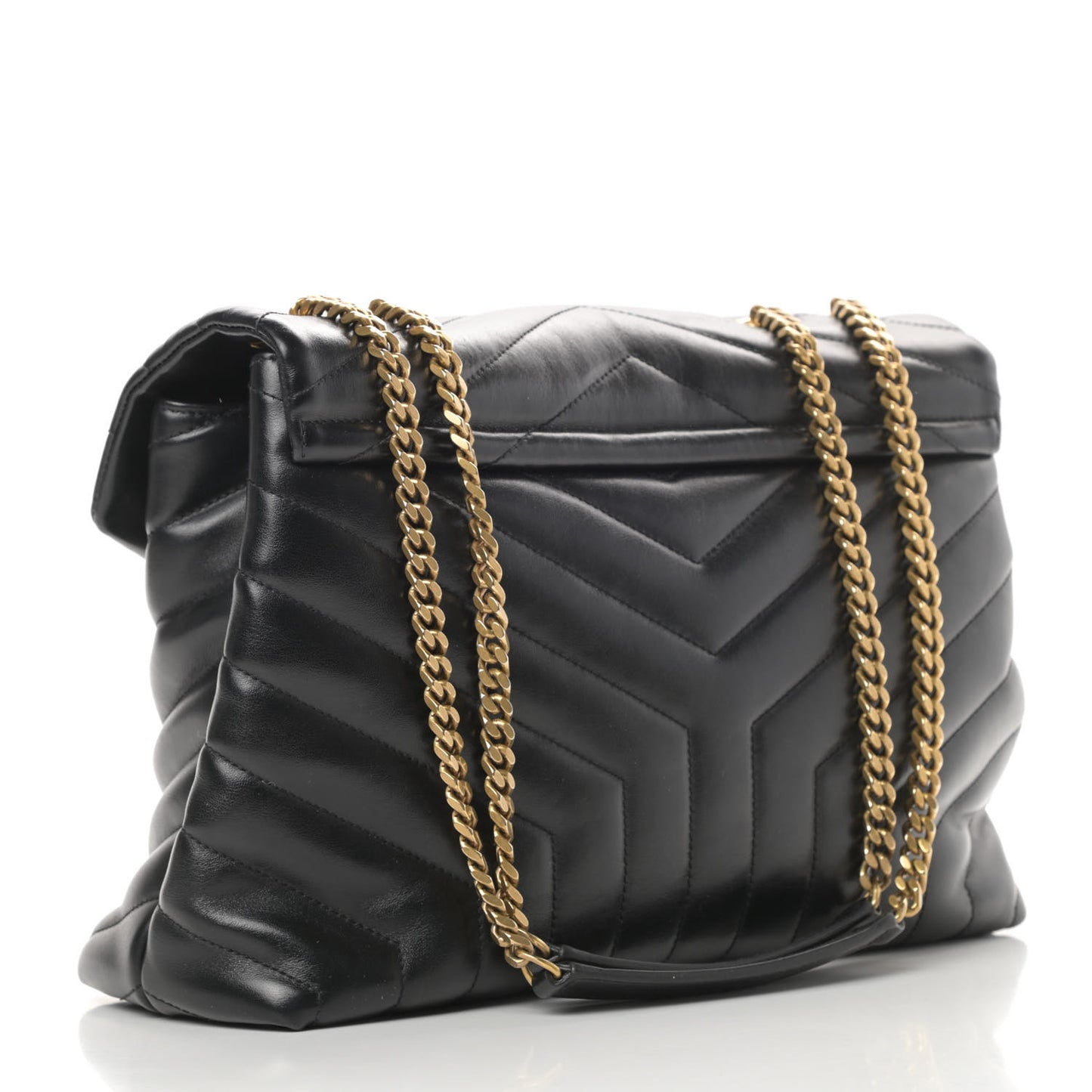 Calfskin Y Quilted Monogram Medium Loulou Chain Satchel Black