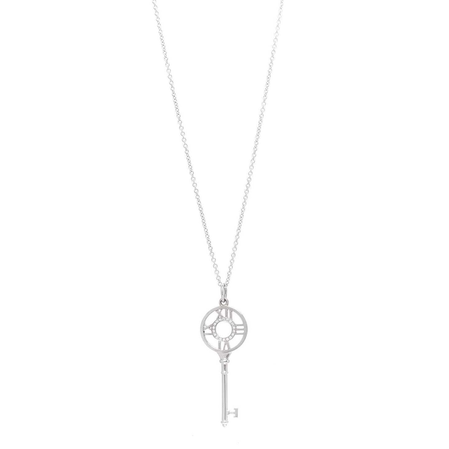 18K White Gold Diamond Atlas Key Pendant Necklace