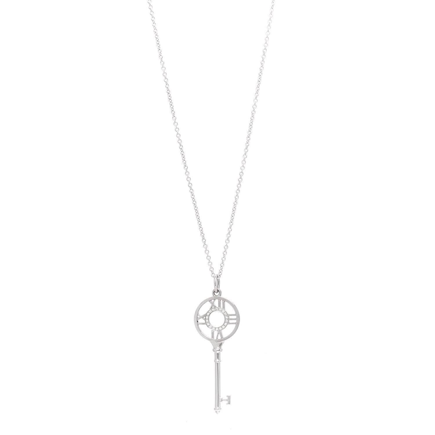 Tiffany 18K White Gold Diamond Atlas Key Pendant Necklace 1 of 5