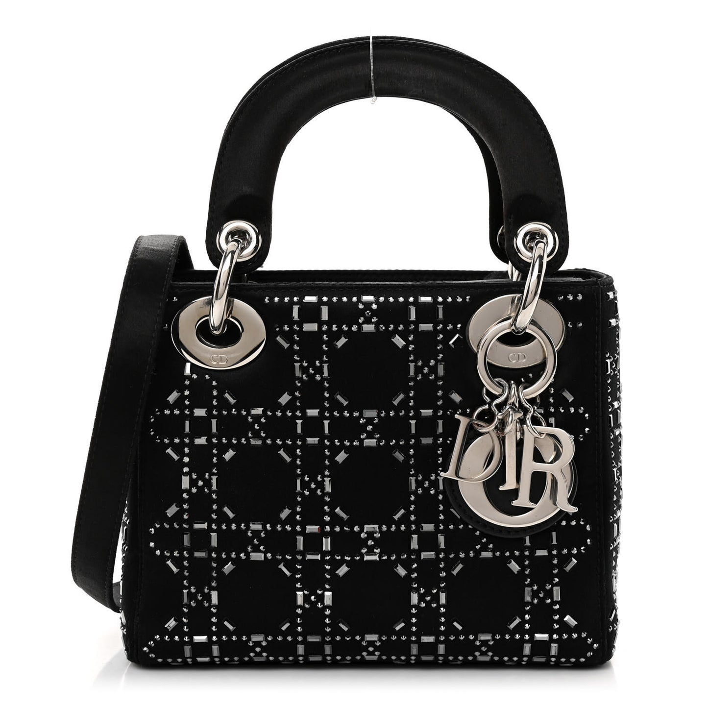 Satin Crystal Cannage Mini Lady Dior Black