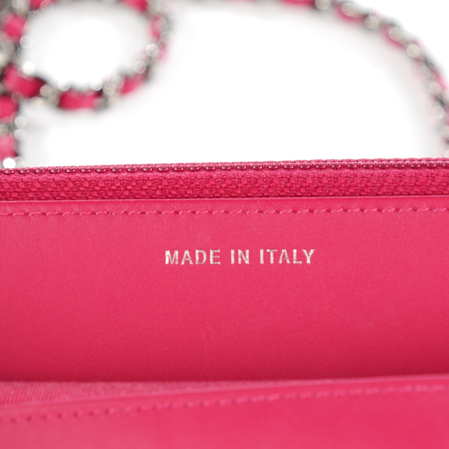 Patent Quilted Brilliant Wallet On Chain WOC Dark Pink