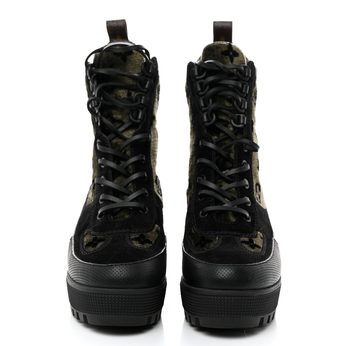 Velvet Calfskin Monogram Laureate Platform Desert Boots 37 Black Green