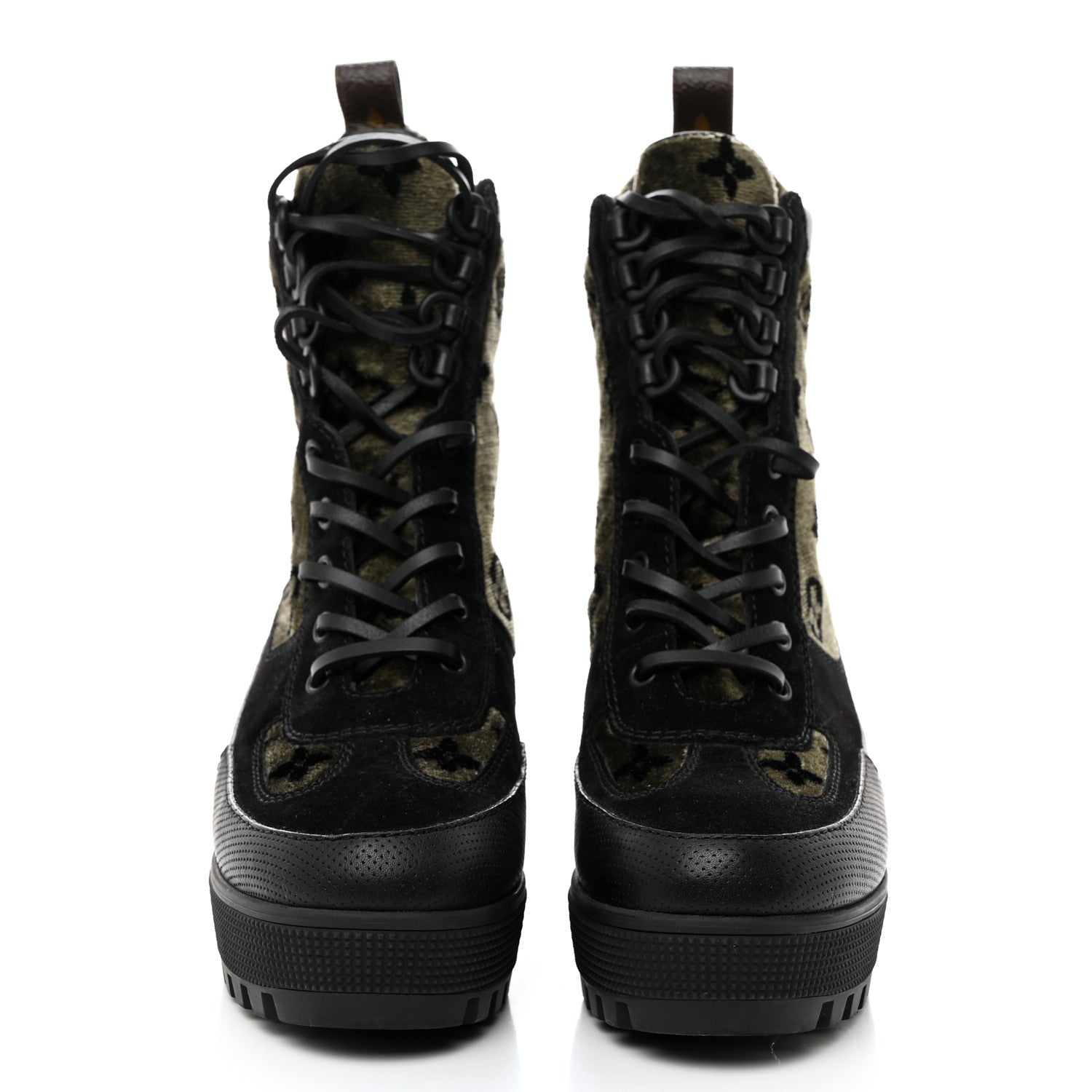 Louis Vuitton Velvet Calfskin Monogram Laureate Platform Desert Boots 37 Black Green 4 of 18