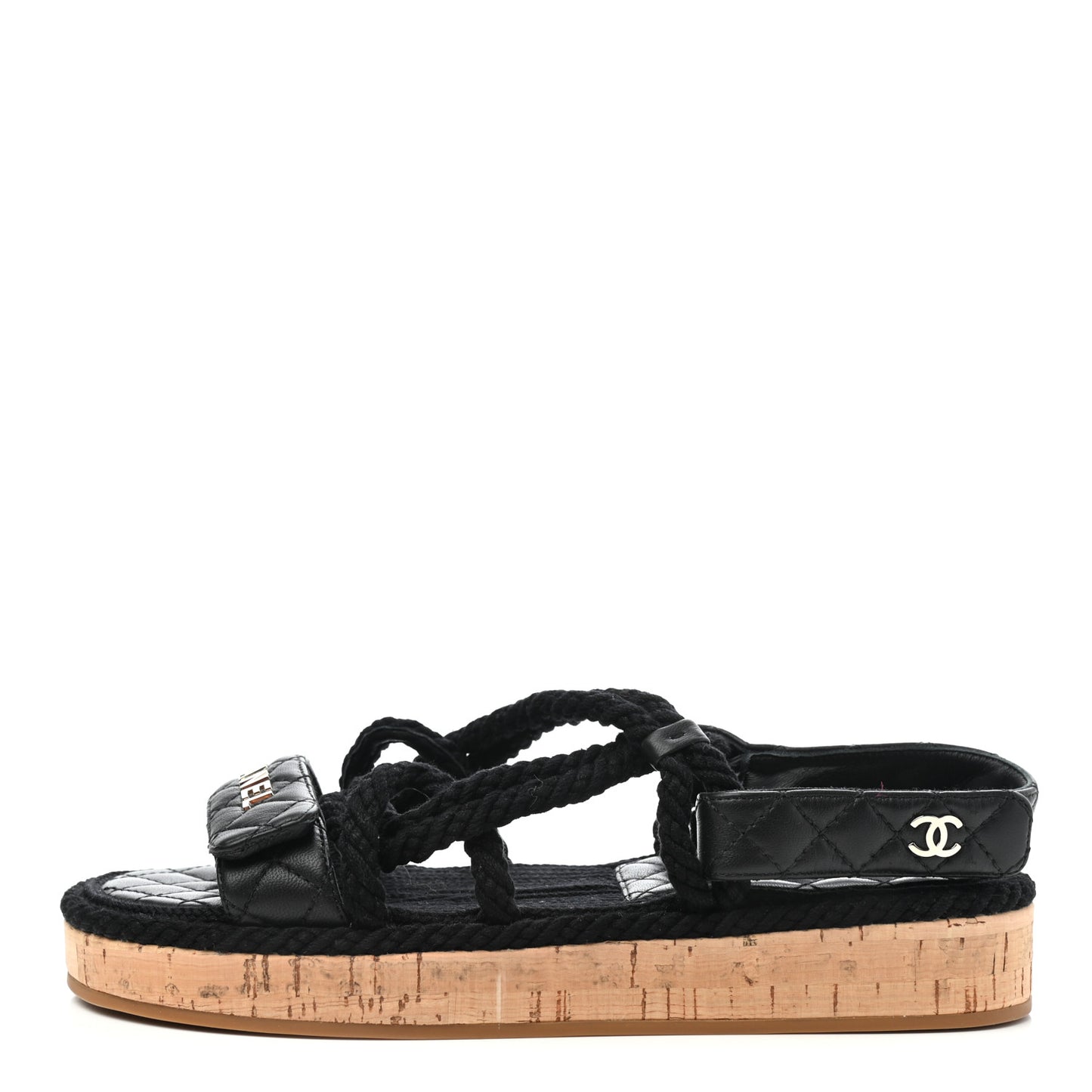 Cord Lambskin Quilted Logo Sandals 38 Black