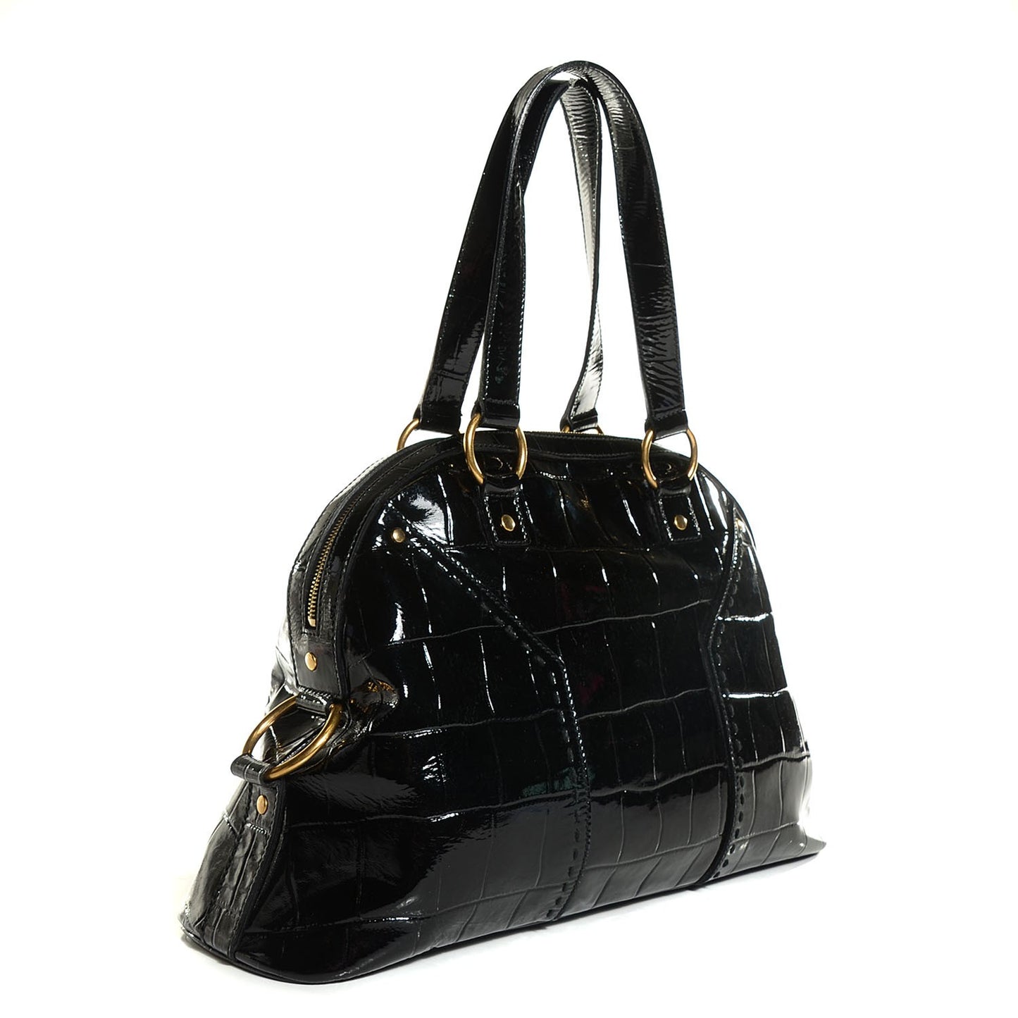 Patent Crocodile Embossed Large Muse Black