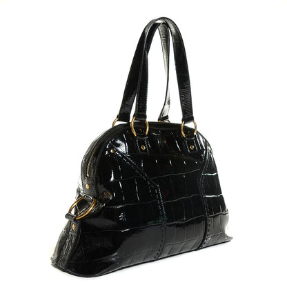 Saint Laurent Patent Crocodile Embossed Large Muse Black 3 of 8