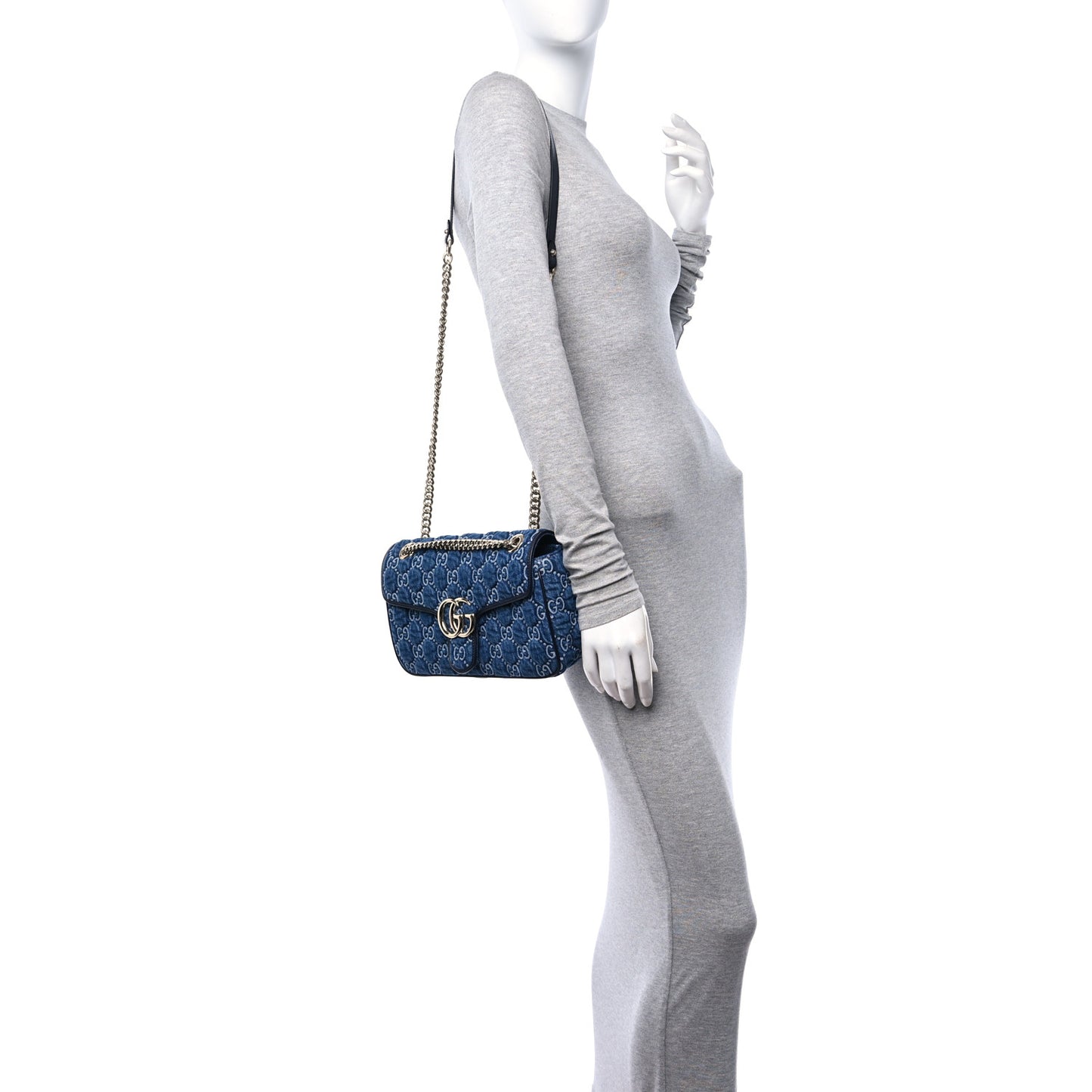 Denim Matelasse Small GG Marmont Shoulder Bag Blue