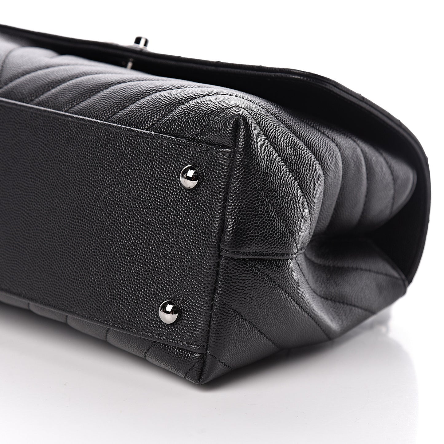 Caviar Chevron Quilted Small Coco Handle Flap Black