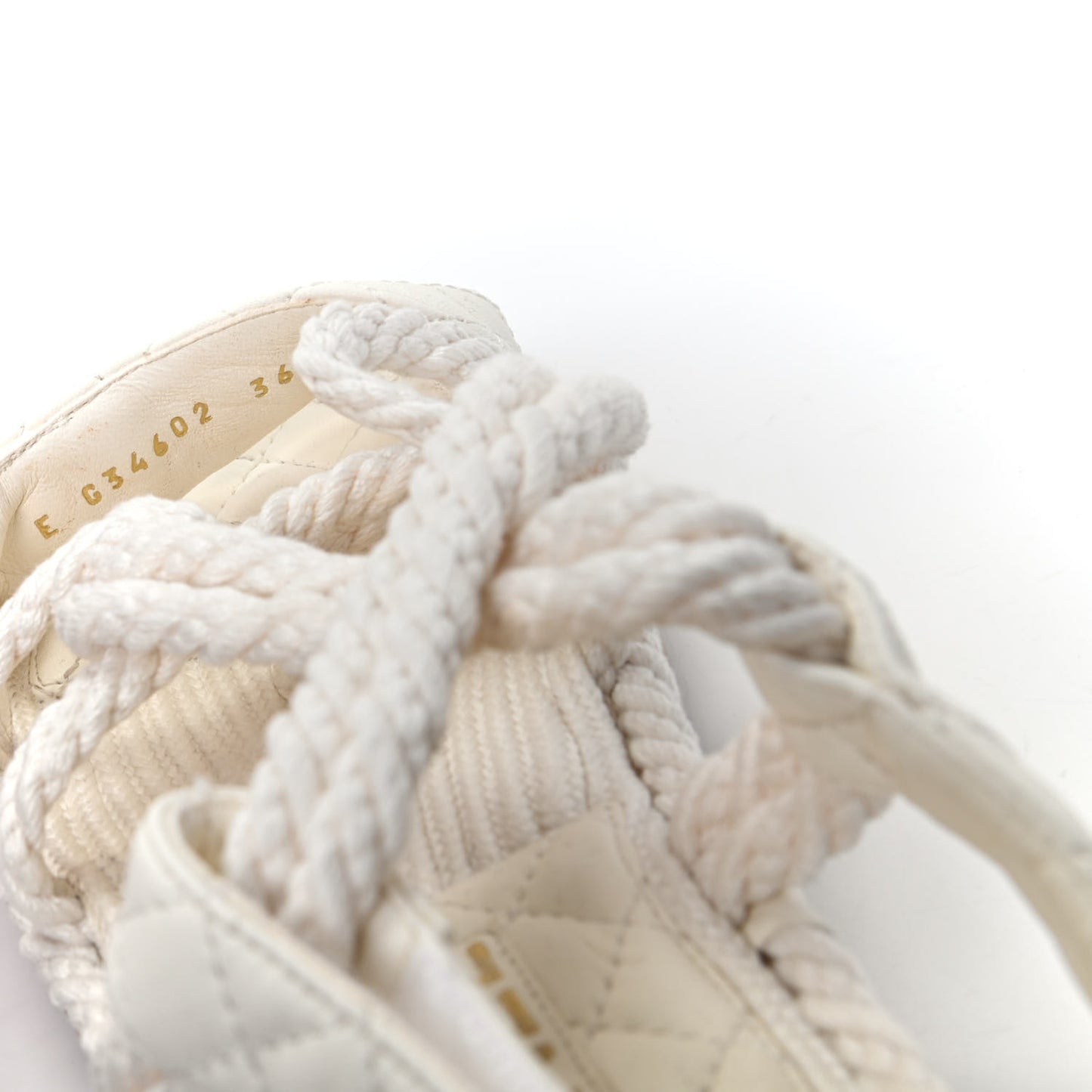 Cord Lambskin Quilted Logo Sandals 36 White