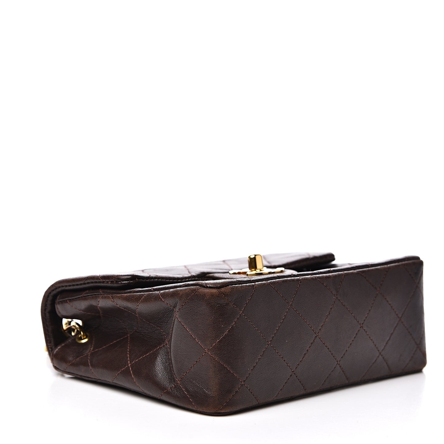 Lambskin Quilted Mini Square Flap Brown